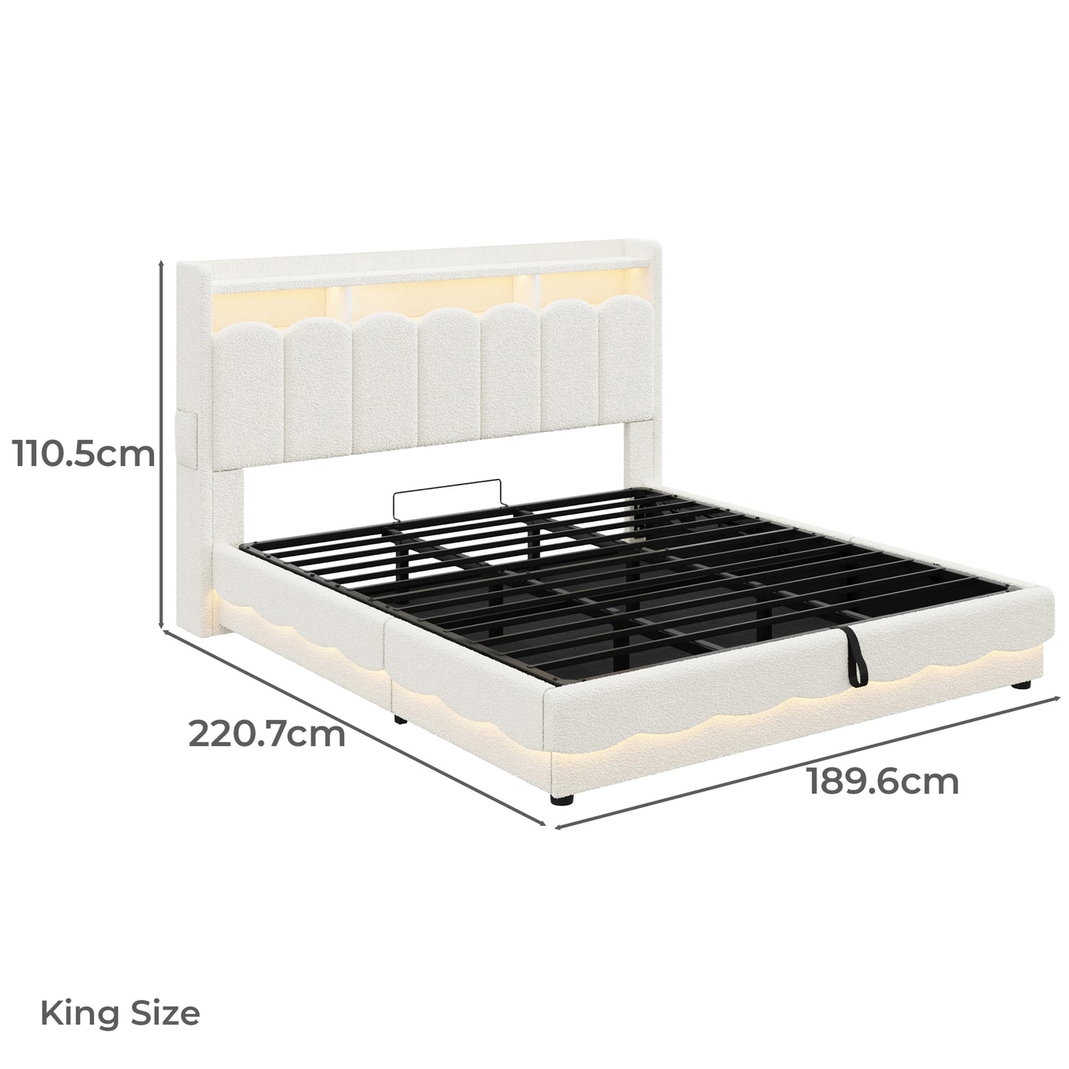 Lotus Boucle Gas Lift Bed Frame with Charging Station