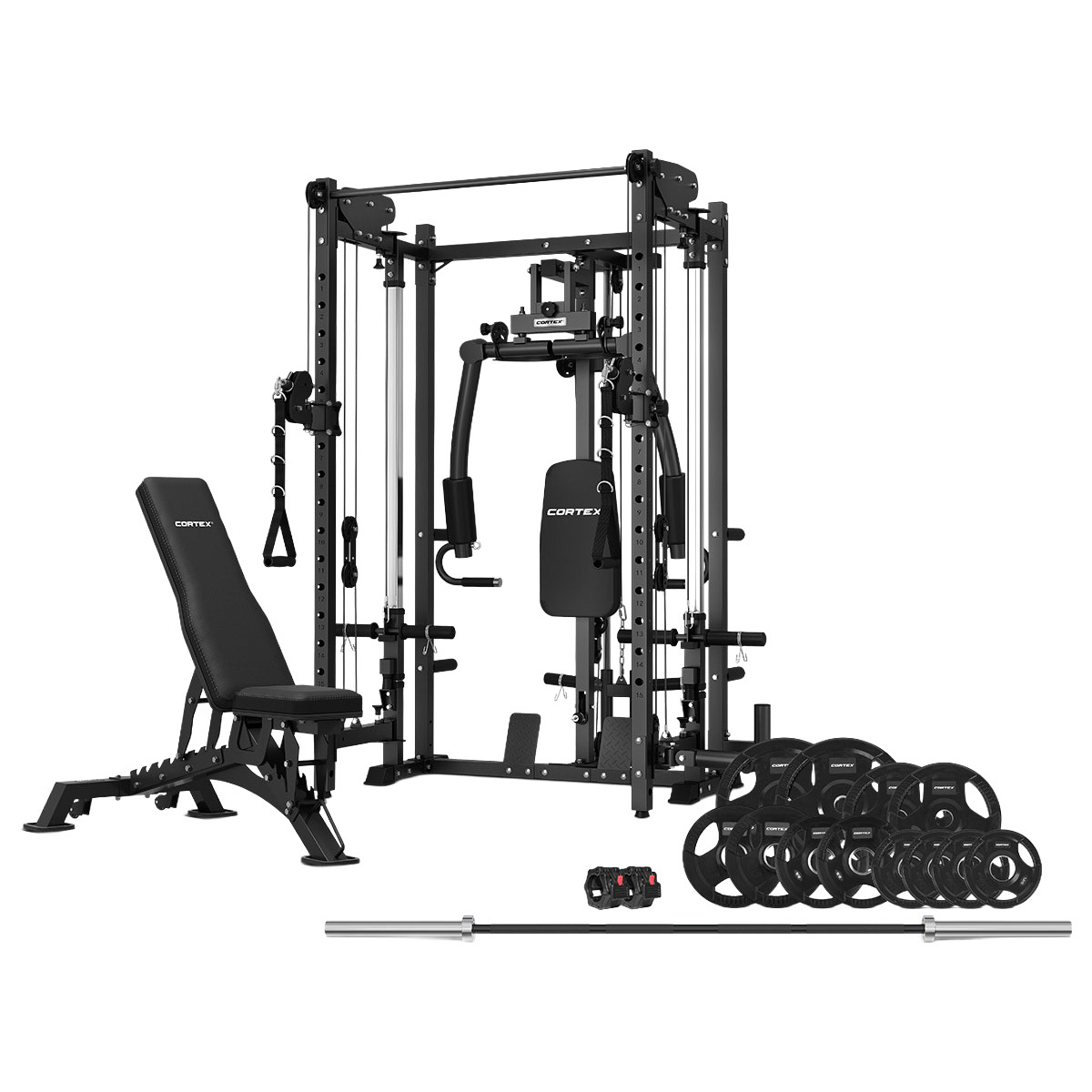 Harstein PR5 Folding Power Rack with 100kg Standard Tri-Grip Bar Set and Bench