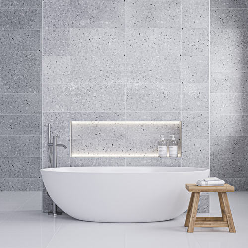 Hadfair 298 x 600mm Silver Terrazzo Look Porcelain Tile
