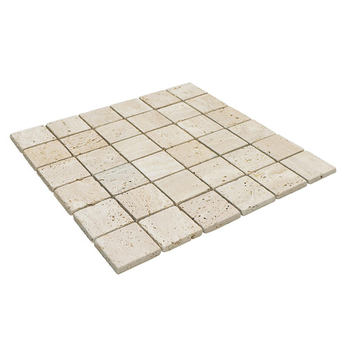 Nadia Tumbled Beige Small Square Travertine Mosaic Tile