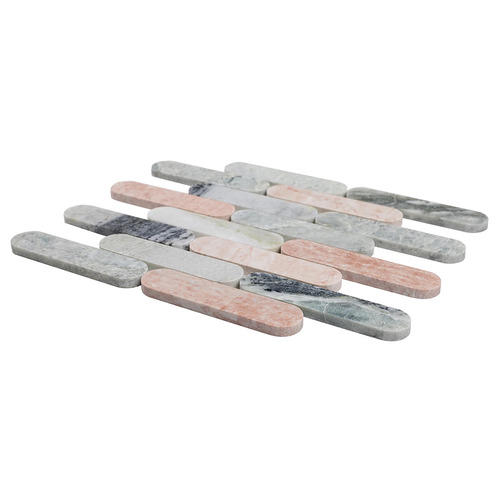 Isiah Honed Pink & Green Tic Tac Marble Mosaic Tile