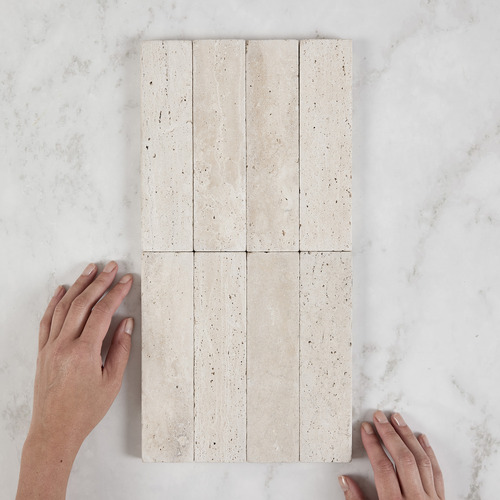 Zaki 50 x 200mm Tumbled Subway Travertine Marble Look Tile