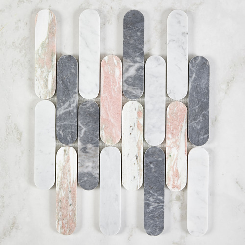 Isiah Honed Pink & Grey Tic Tac Marble Mosaic Tile