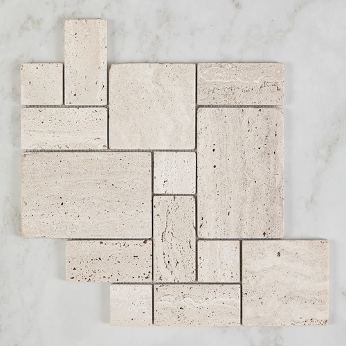 Soline Tumbled Beige French Pattern Travertine Mosaic Tile