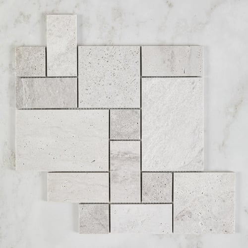Soline Tumbled Grey French Pattern Travertine Mosaic Tile