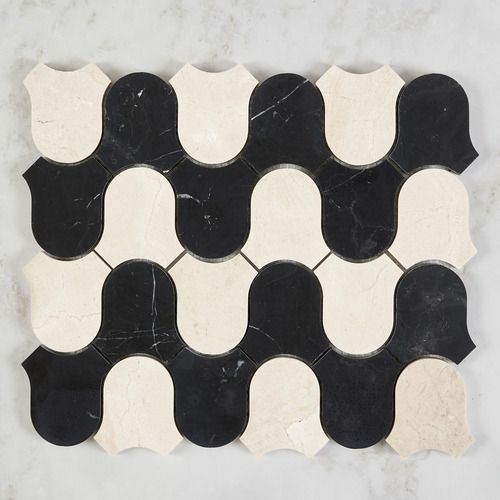 Toru Cream & Black Marble Mosaic Tile