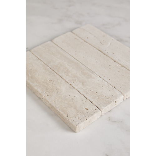 Zaki 50 x 200mm Tumbled Subway Travertine Marble Look Tile