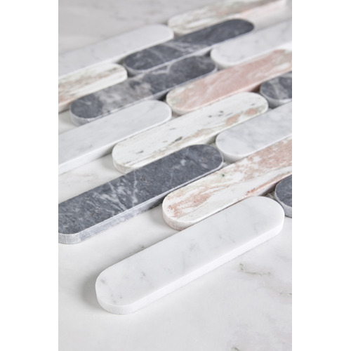 Isiah Honed Pink & Grey Tic Tac Marble Mosaic Tile