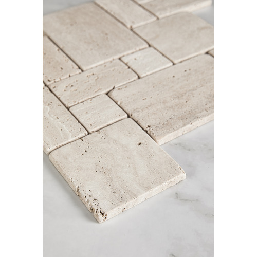 Soline Tumbled Beige French Pattern Travertine Mosaic Tile