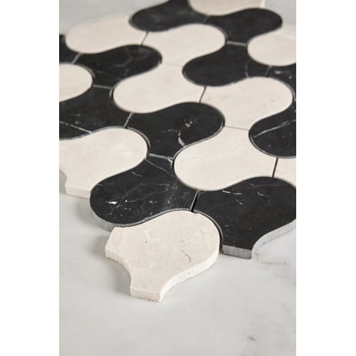 Toru Cream & Black Marble Mosaic Tile