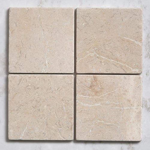 Isha Tumbled Crema Marfil Square Marble Tile