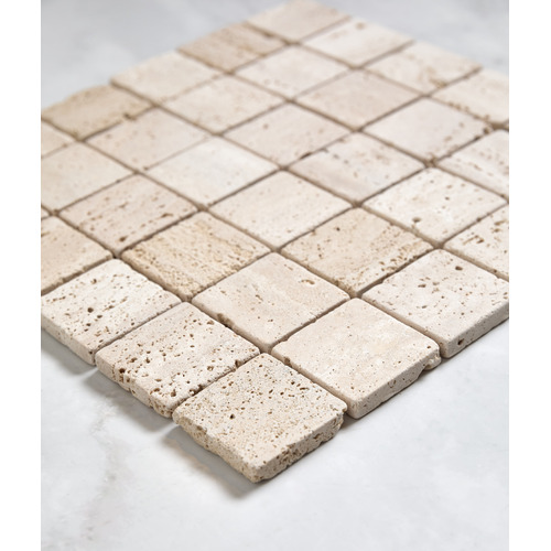 Nadia Tumbled Beige Small Square Travertine Mosaic Tile