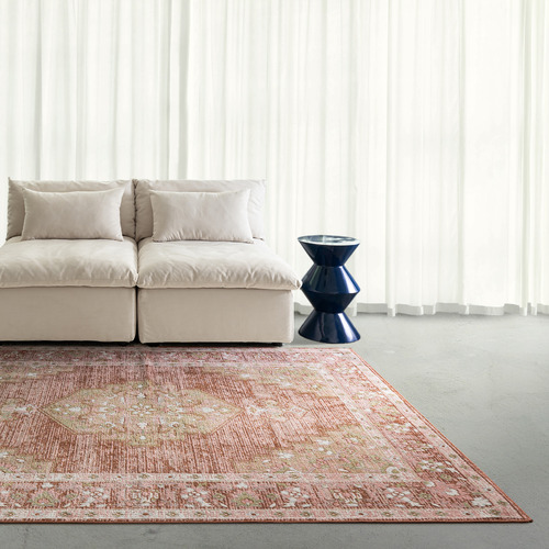 Terracotta Salem Medallion Machine Washable Rug