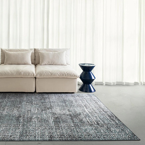 Blue Corvallis Traditional Machine Washable Rug