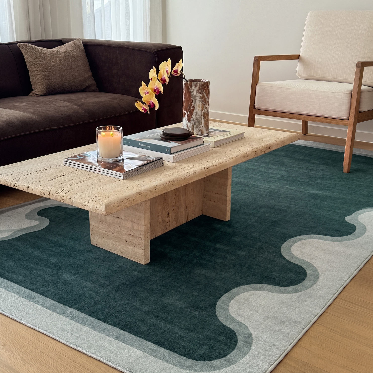 Dark Green Pierre Machine Washable Rug