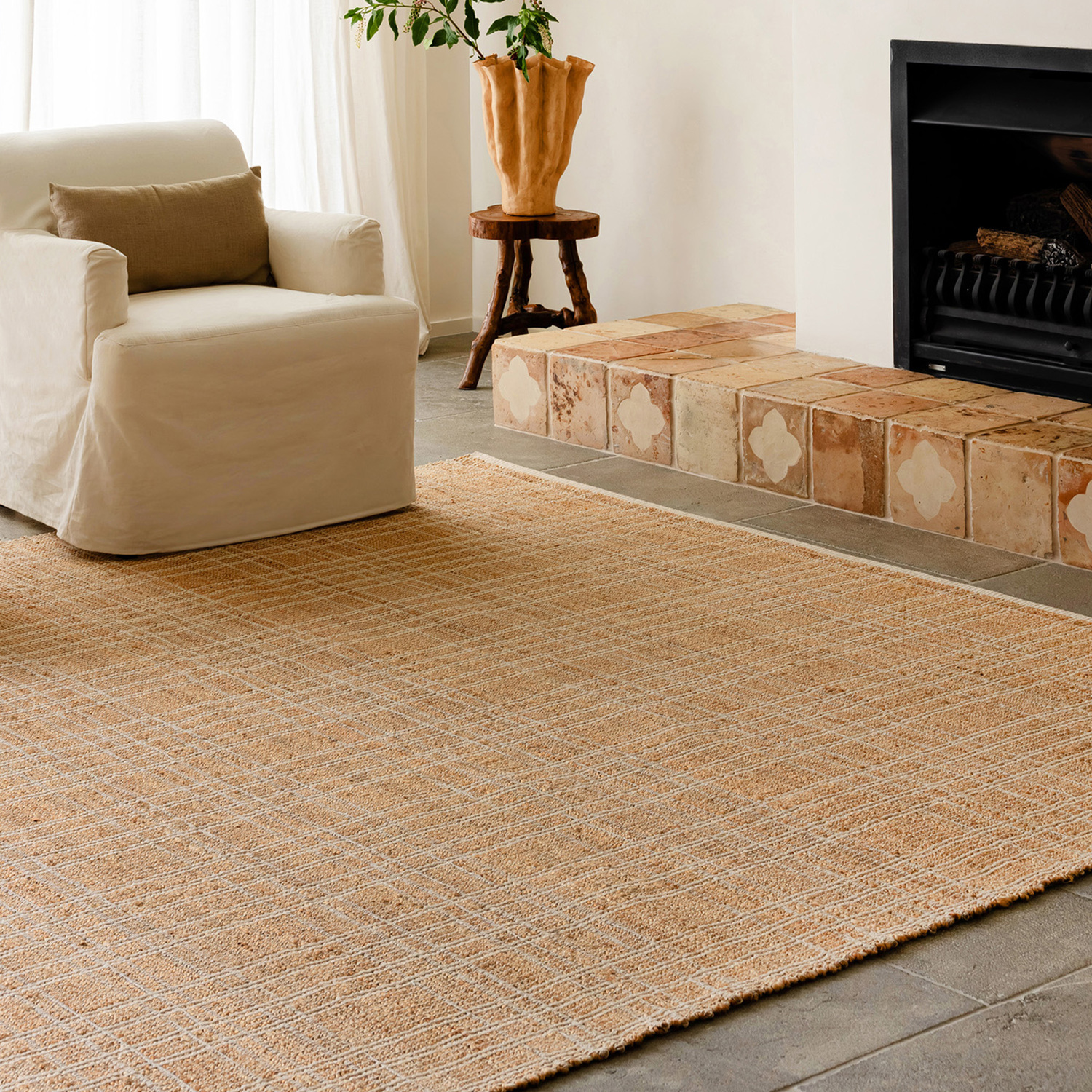 Sandstone Plaid Flat Weave Rug