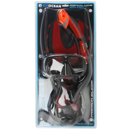 3 Piece Red Abrolhos Snorkel & Fin Set