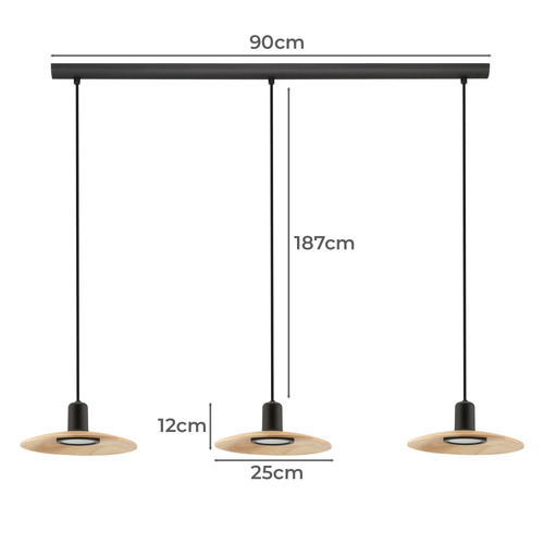 Mayazes 3 Light Rubberwood Pendant
