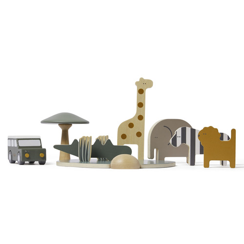 10 Piece Wooden Safari Animals & Jeep Set