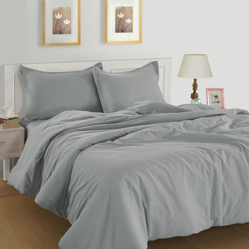 Silver Organic Washed Cotton Quilt Cover Set | Temple & Webster