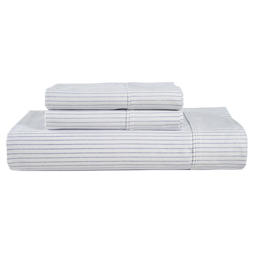 Ticking Stripe Cobalt Blue Organic Washed Cotton Quilt Cover Set
