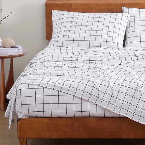 Charcoal-Windowpane-Organic-Washed-Cotton-Sheet-Set