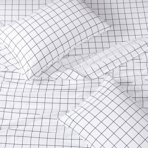 Charcoal-Windowpane-Organic-Washed-Cotton-Sheet-Set