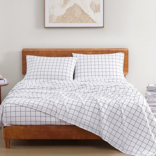 Charcoal-Windowpane-Organic-Washed-Cotton-Sheet-Set