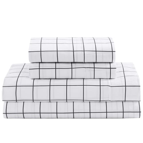 Charcoal-Windowpane-Organic-Washed-Cotton-Sheet-Set