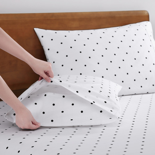 Black-Polka-Dot-Organic-Washed-Cotton-Sheet-Set