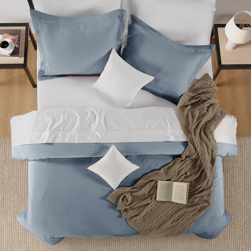 French Blue Washed Organic Cotton Quilt Cover Set