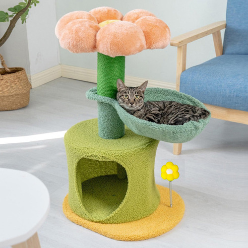 Flower-Styled Cat Tree with Cat House