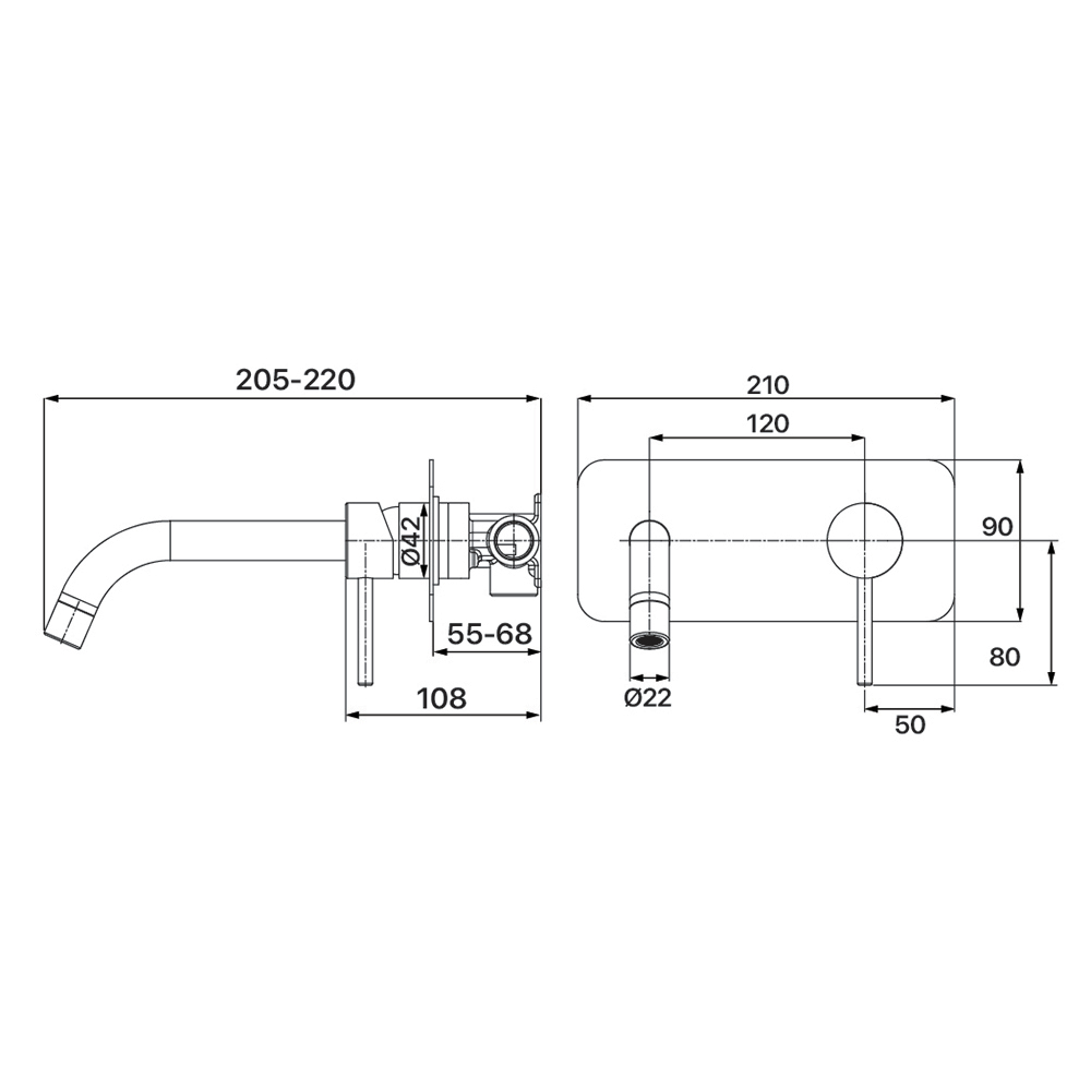 Anise 210mm Basin Wall Mixer Trim Kit Only