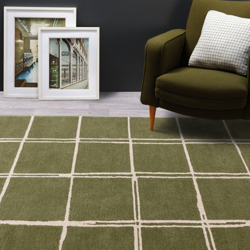 Olive Albany Grid Hand-Tufted Wool Rug