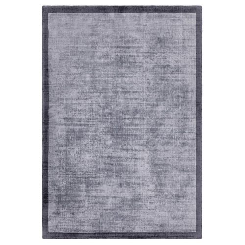 Navy Blade Border Hand-Woven Viscose Rug