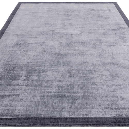 Navy Blade Border Hand-Woven Viscose Rug