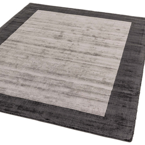 Charcoal Blade Border Hand-Woven Viscose Rug
