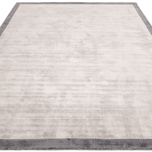 Grey Blade Border Hand-Woven Viscose Rug
