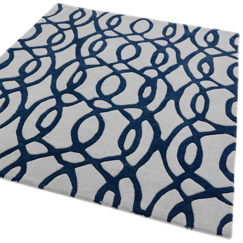Blue Matrix Wire Hand-Tufted Wool Rug