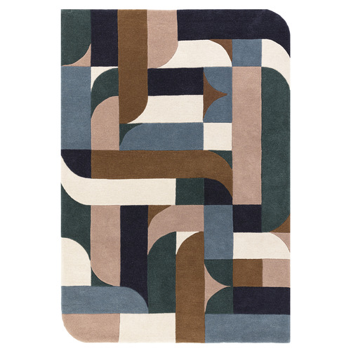 Teal Matrix Klotski Hand-Tufted Wool Rug
