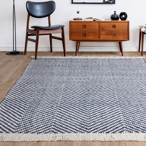 Navy Vigo Flat Weave Wool-Blend Rug