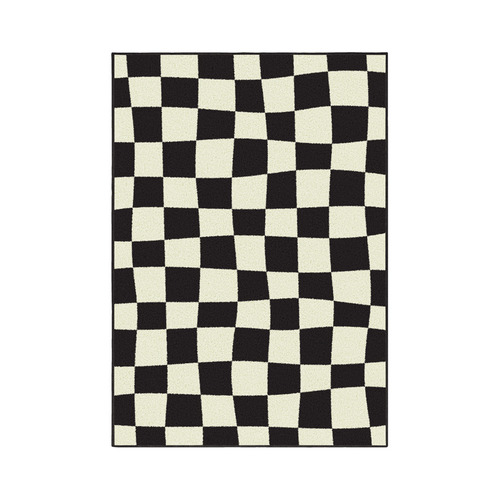 Black Checked Out Machine Washable Rug