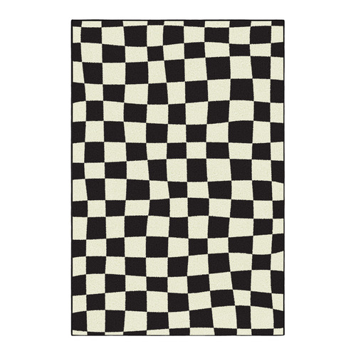 Black Checked Out Machine Washable Rug