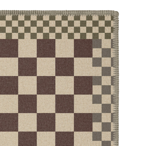Burgundy Checkered Machine Washable Rug