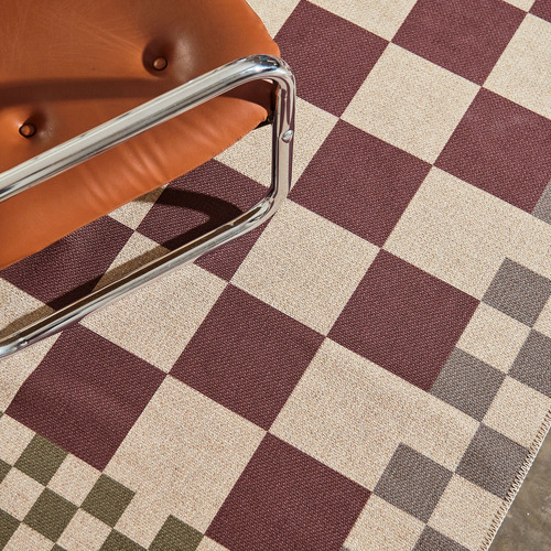 Burgundy Checkered Machine Washable Rug