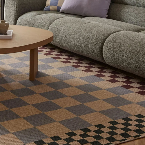 Brown Checkered Machine Washable Rug