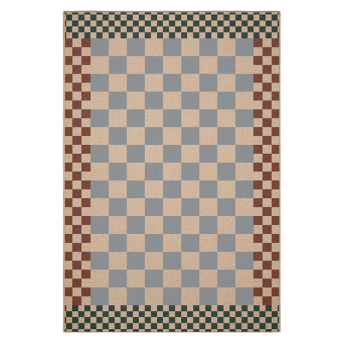 Brown Checkered Machine Washable Rug