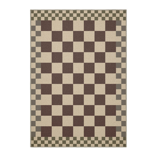 Burgundy Checkered Machine Washable Rug
