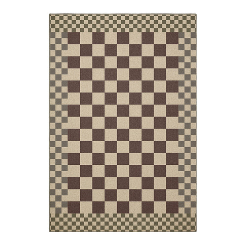 Burgundy Checkered Machine Washable Rug