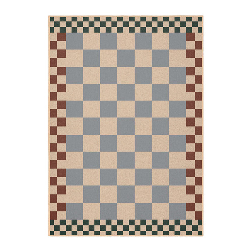 Brown Checkered Machine Washable Rug